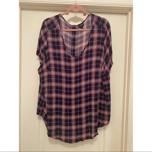 TORRID ABBEY - NAVY & PINK PLAID GAUZE BUTTON BACK BLOUSE SIZE 3 - Picture 4 of 6
